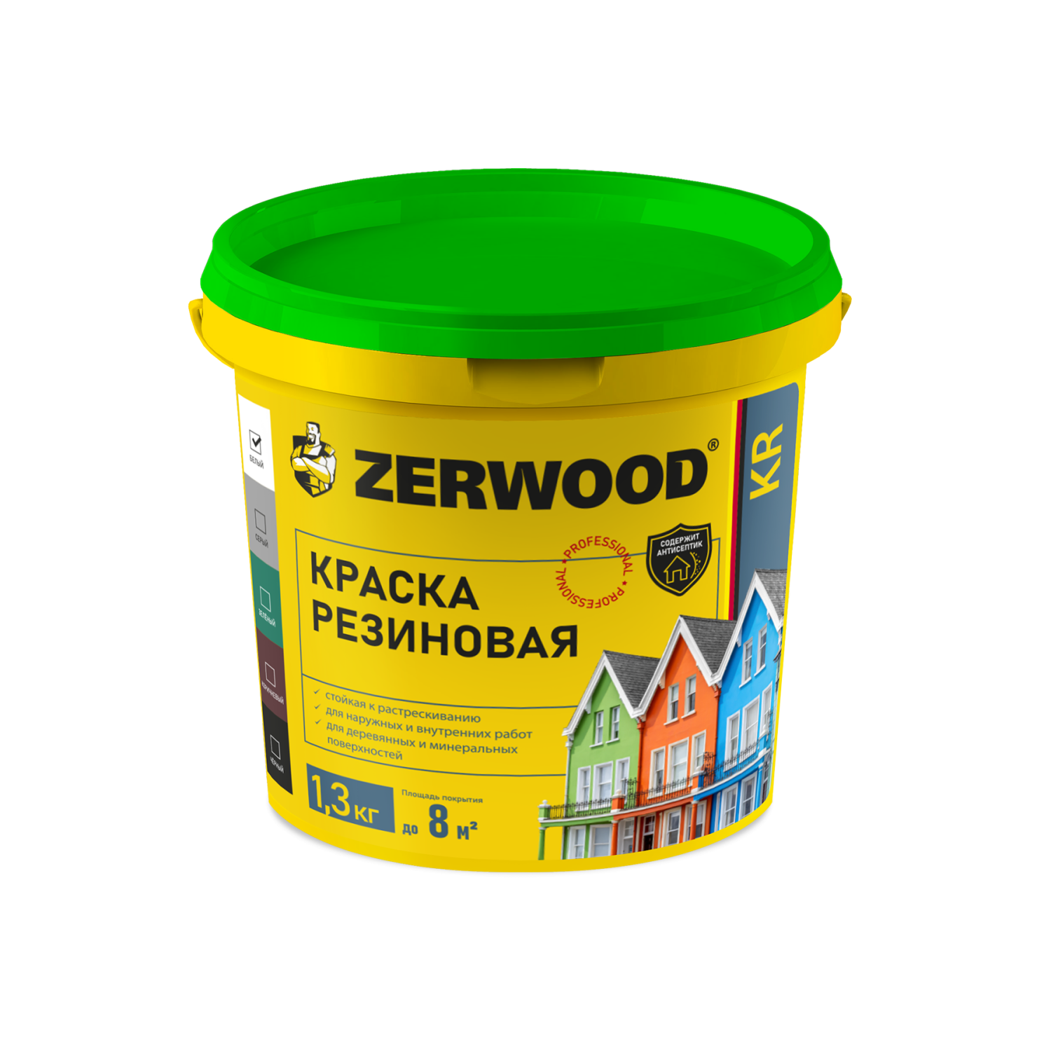 "ZERWOOD" краска резиновая KR Зелёный 1,3 кг ведро