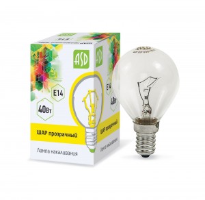 Лампа ASD Р45 Е14 40W шар прозрачный