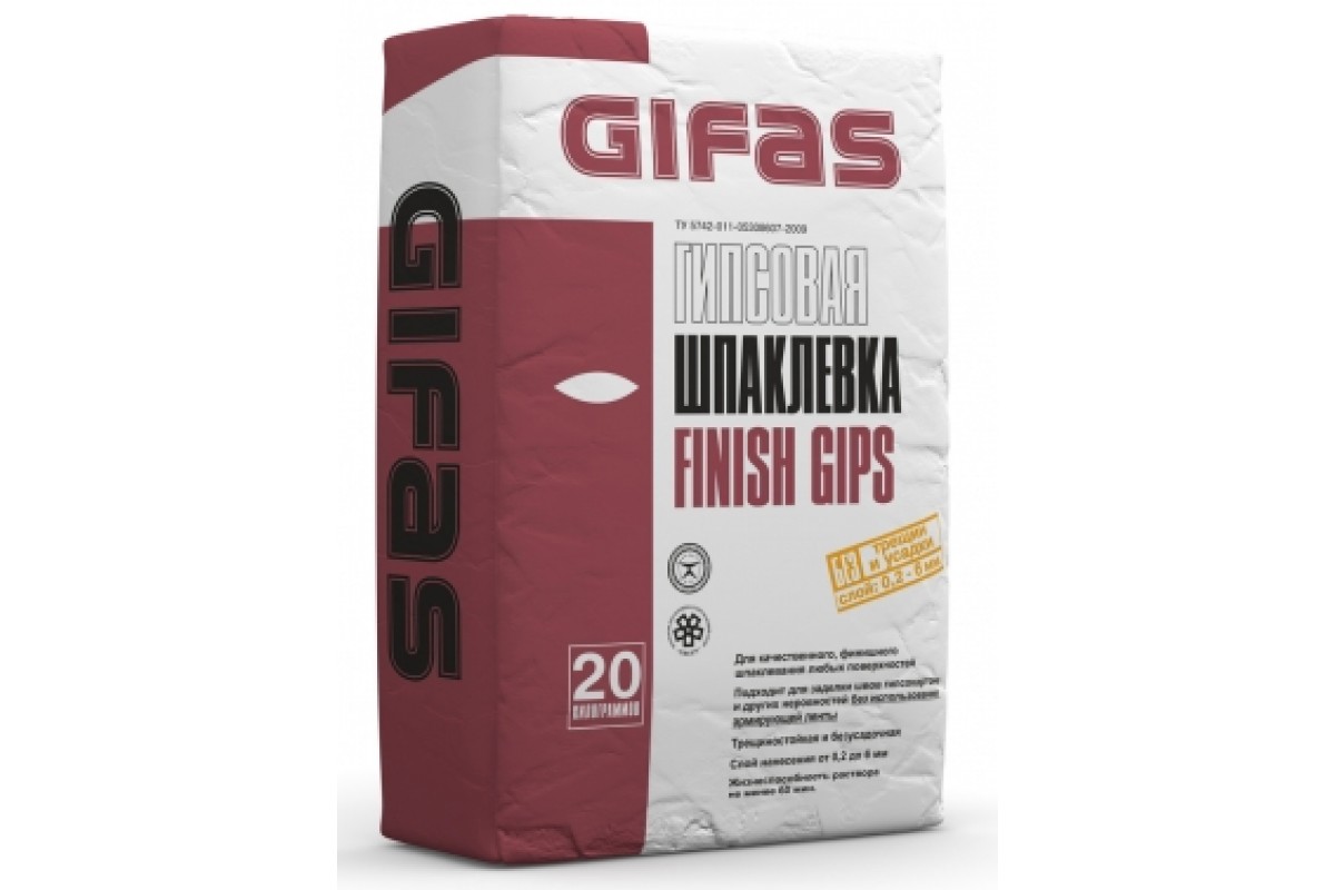 GIFAS Шпаклёвка универс. на гипс.основе FINISH GIPS 20кг