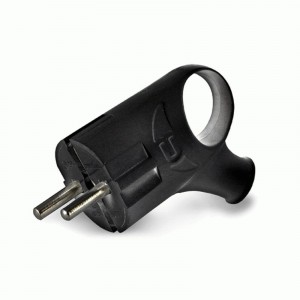 UNIVersal вилка 16А 250В (АБС-пластик, угловая с ушком, черная, земля) А0112
