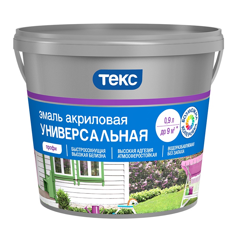 ТЕКС Эмаль акриловая универсальная глянцевая А 0,9л