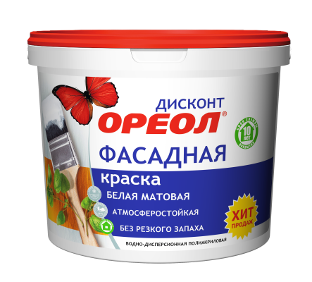 КРАСКА В/Д ДИСКОНТ "ОРЕОЛ" д/наруж.раб. Фасадная 6,5кг 6496