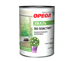Эмаль по пластику "Ореол" полиуретановая акриловая 0,9кг Белая