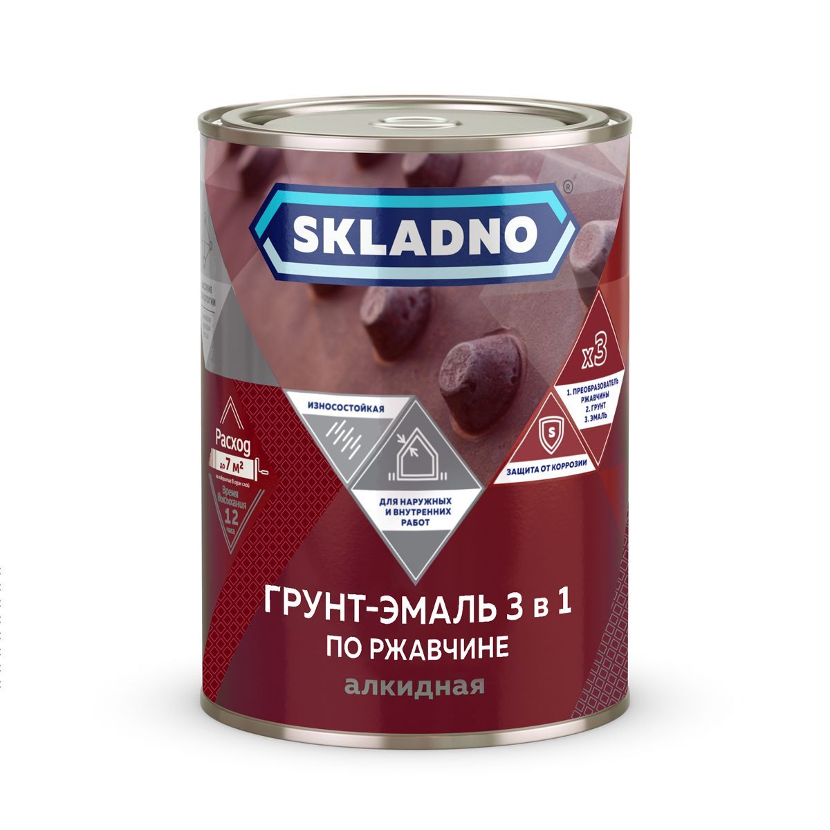 SKLADNO Грунт-эмаль по ржавчине (3в 1) зеленая 0,8кг 