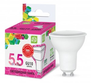 ASD standard GU10 5.5W(495lm) 6500К 6K 55x50 матов. пластик/матовый 9161