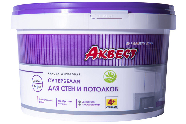 Краска акриловая Аквест -4+ Стандарт для стен и потолков (3кг) Краска акриловая Аквест -4+ Стандарт для стен и потолков (3кг).